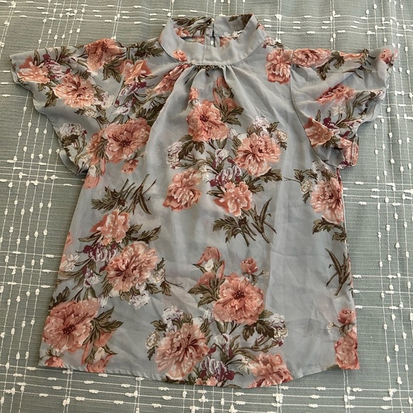 Valleygirl Floral Women's Top - Gray and Pink size 8 - Picture 1 of 8